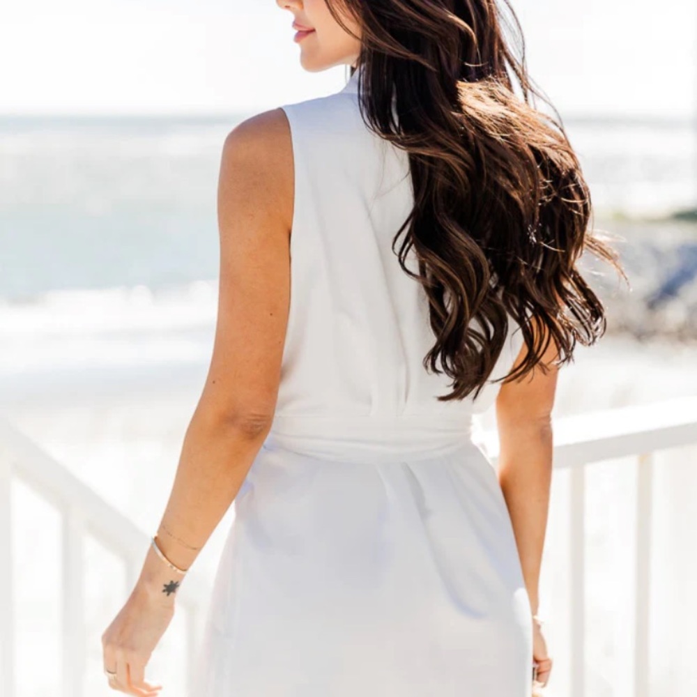 White Collar Button Up Mini Dress